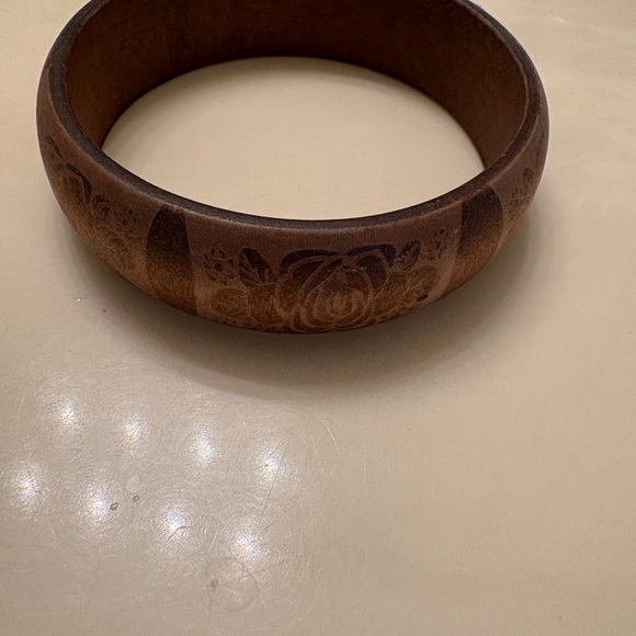 Carved Floral Wooden Bangle - Picture 2 of 2